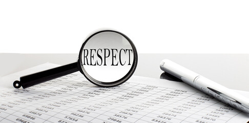 Poster - Magnifying glass with text RESPECT on the background with pen
