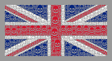Mosaic United Kingdom Flag Designed Of Skull Items. Pirate Vector Straight Collage United Kingdom Flag Done For Horror Advertisement. Designed For Political And Patriotic Purposes.