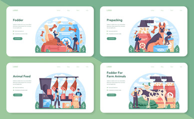 Wall Mural - Fodder industry web banner or landing page set. Food for pet production