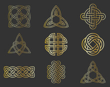 Celtic Knot Vector Icon Set In Gold Color On Grey Background