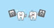 Dental cartoon of X-ray with Tooth characters compare good and bad condition illustration cartoon character vector design on blue background. Dental care concept.