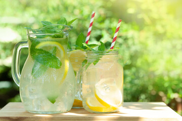 Wall Mural - Fresh homemade lemonade with lemon and mint