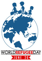 World Refugee Day banner with globe sign on white background