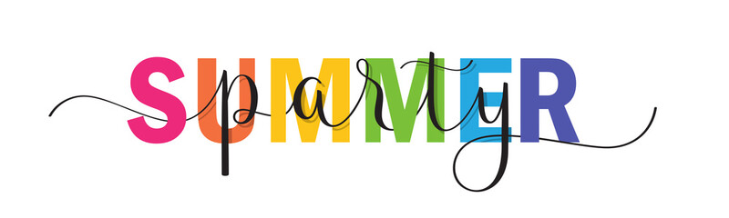 SUMMER PARTY colorful vector brush calligraphy banner on white background