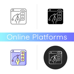 Sticker - Graphic design platforms icon. Tool for experienced digital artists. Illustrations editing. Free online website for graphic designers. Linear black and RGB color styles. Isolated vector illustrations