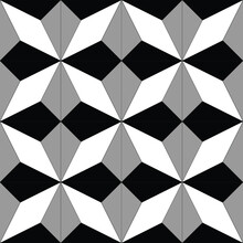 Seamless Vector Repeat Pattern. Geometric Black, White And Grey Diamond And Triangle Background. Architectural Tiles Swatch For Kitchen Or Bathroom. Interior Design.