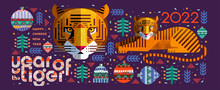 2022. Year Of The Tiger. Vector Abstract Illustration For The New Year For Poster, Background Or Card. Geometric Drawings For The Year Of The Bull According To The Eastern Chinese Calendar	
