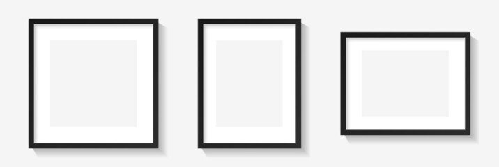 realistic picture frame mockup black border set. isolated black pictures frames mock-up. home decora