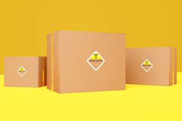 Wall Mural - Concept of transportation of dangerous goods and hazardous materials. Cardboard boxes with a sticker 