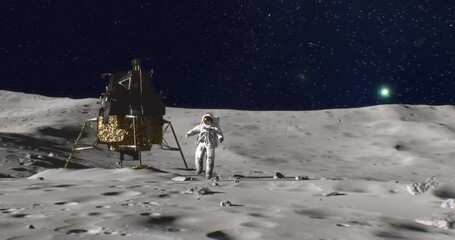 Wall Mural - lunar module after landing, apollo mission human spaceflight program, an astronaut in space suit wal