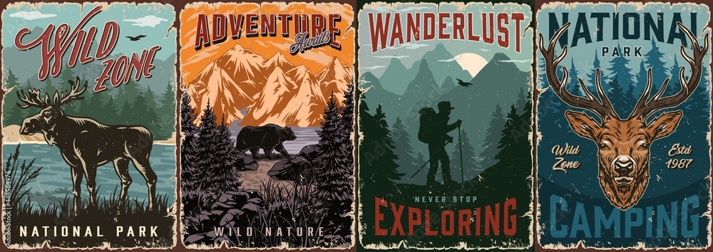 National park vintage colorful posters - obrazy, fototapety, plakaty 