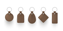 Collection Realistic Key Chains Brown Leather Vector Illustration Keychains With Rings