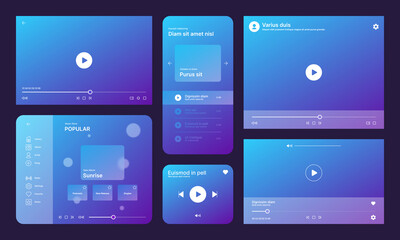 Poster - Audio player ui. Video media ux interface template app icons garish vector web design illustrations collection set