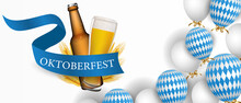 Oktoberfest Festival. Beer Glass, Hops, Barrel, Barbecue, Men's Glass. Realistic Vector Illustration With Wheat And Beer, Prendil And Bavarian Barbecue Sausages