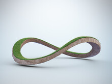 3D Rendering Of Infinity Symbol In Environmental Conservation Concept. Earth Land With Green Grass Isolated On White Background.