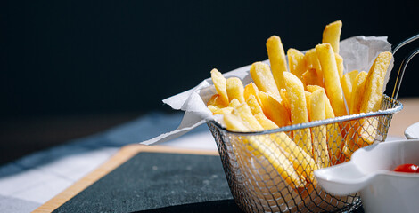 Poster - delicious and hot fries with different sauces