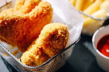 Poster - appetizing and hot chicken wings in an airy and crispy batter with different sauces