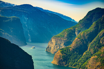 Wall Mural - Cruise ship on fjord in Norway