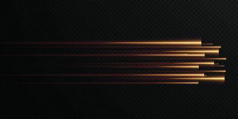 Collection of gold speed lines isolated. Gold light, electric light, light effect png. Curve gold line png for games, video, photo, callout, HUD. Isolated vector illustration.	