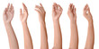 GROUP of female asian hand gestures isolated over the white background.