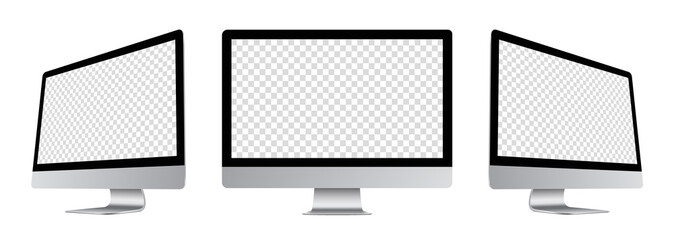 Poster - realistic computer monitor devices mockup set : front, left-side, right-side views. perspective mock