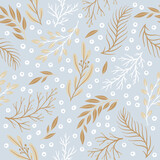 Fototapeta Boho - Seamless cute floral vector pattern with plant and flowers. Flower background.