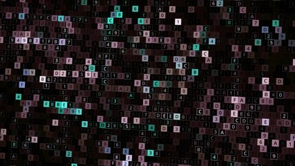 Poster - Colorful stock market financial data processing and flickering on black background. Animation. Global finances business concept, seamless loop.