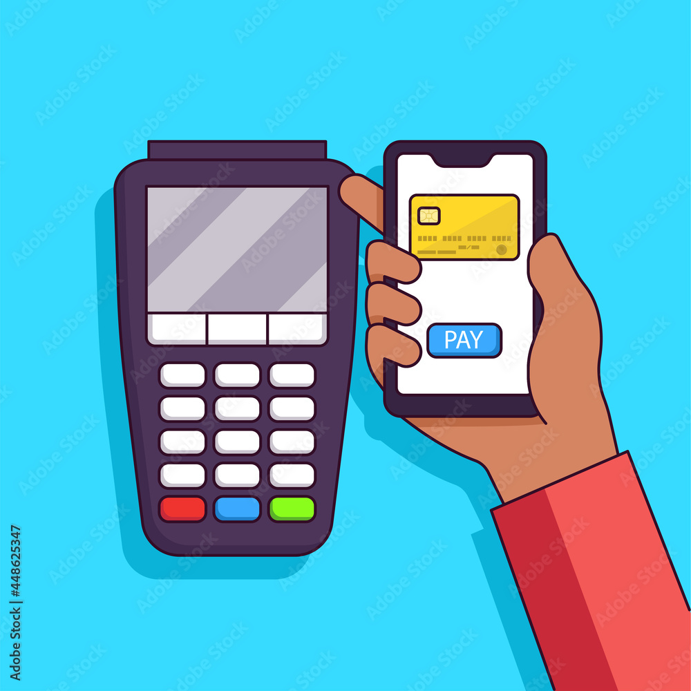 Payment machine with credit, debit card. POS terminal, nfc device with ...