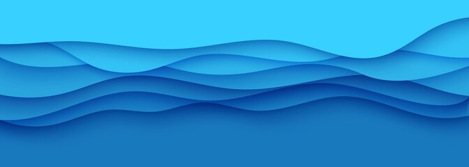 Wall Mural - wavy border in paper cut style. 3d abstract background with cut out deep waves modern cover. blue co