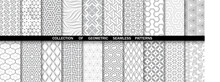 Geometric Set Of Seamless Gray And White Patterns. Simple Vector Graphics.