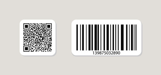 Poster - Qr code and barcode icon. Qrcode for scan. Tag for price, sku and data on product. Different logo for scanner. Square pictogram symbol for scanning application. Black binary code. Vector