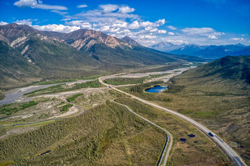 Canvas Print - Aerial View of the Dalton Highway during the Alaska Summer