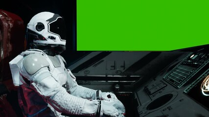 Canvas Print - astronauts fly by in an interstellar spacecraft fly past a new unexplored planet. the animation is p