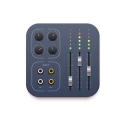 Aufkleber - Sound mixer, music sound record app icon, vector DJ audio control buttons. Sound mixer application icon with audio studio panel sliders, volume tuners and song player toggles and microphone inputs