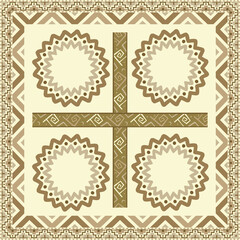 Poster -  scarf pattern design on red. Geometric ornament with frame, border. Bandanna, shawl, scarf, tablecloth design for textile fabric print 