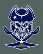 patriot football skull mascot with crossed swords for school, college or league