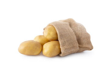 Wall Mural - potato in sack isolated on white background.