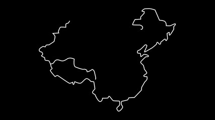 Wall Mural - China map outline self drawing animation. Black background.