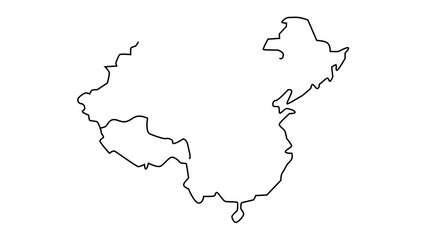 Wall Mural - China map outline self drawing animation. White background. Text China appearing.