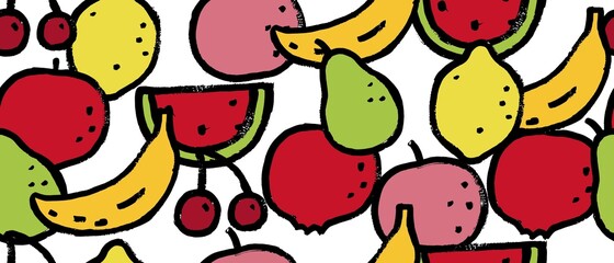 Wall Mural - Seamless pattern with colorful fruits, berries.