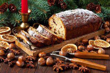 Wall Mural - Christmas still life with raisins cake