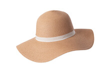 Vintage Panama Hat, Womens Summer Yellow Straw Hat With The White Ribbon On White Background.