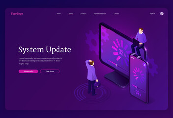 Poster - system update isometric landing page, web banner