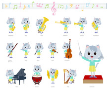 クラシック音楽演奏に関するネコの女の子のセット
