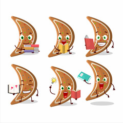 Sticker - A picture of gingerbread moon cartoon character concept reading an amusing book