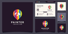 Painter Logo Design Template With Pin Point Location And Business Card Design