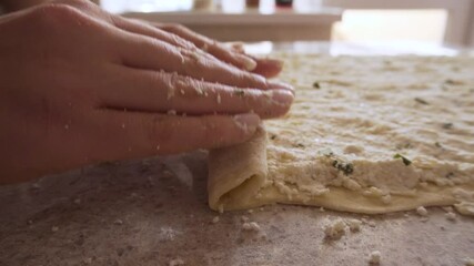 Wall Mural - homemade cheese roll. buns with cottage cheese. mixing ingredients