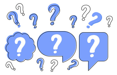 Poster - set of hand drawn doodle question marks on white background. concept of convenient question marks fo