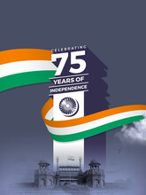 Celebrating The 75th Year Of India's Independence. Creative Design For Posters, Banners, Advertising, Etc. Happy Independence Day. 