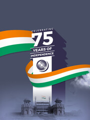 Celebrating the 75th year of India's Independence. Creative design for posters, banners, advertising, etc. Happy Independence Day. 